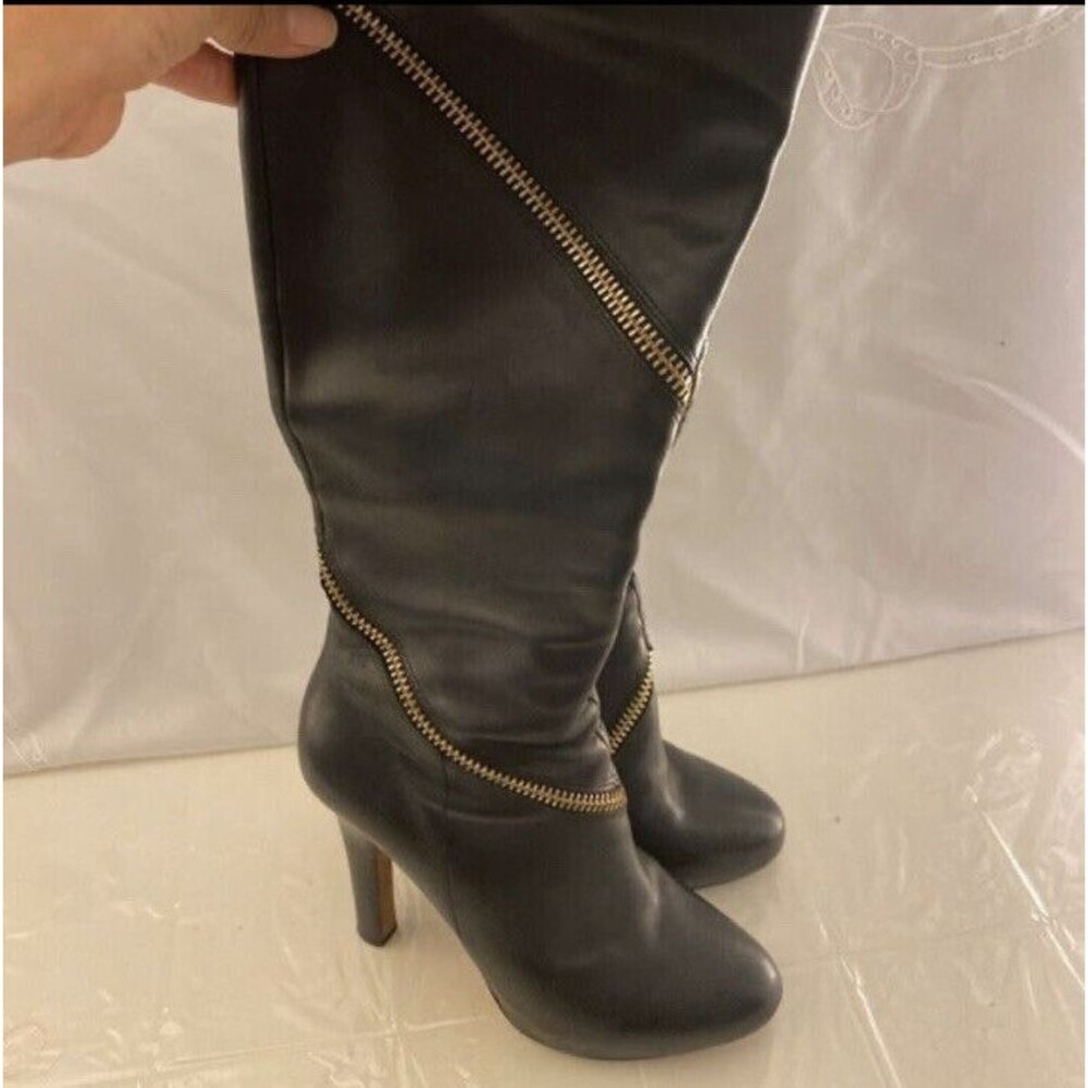 Diane Von Furstenberg Black Leather ZipperWraparound Tall Heeled Boots~Size 6
